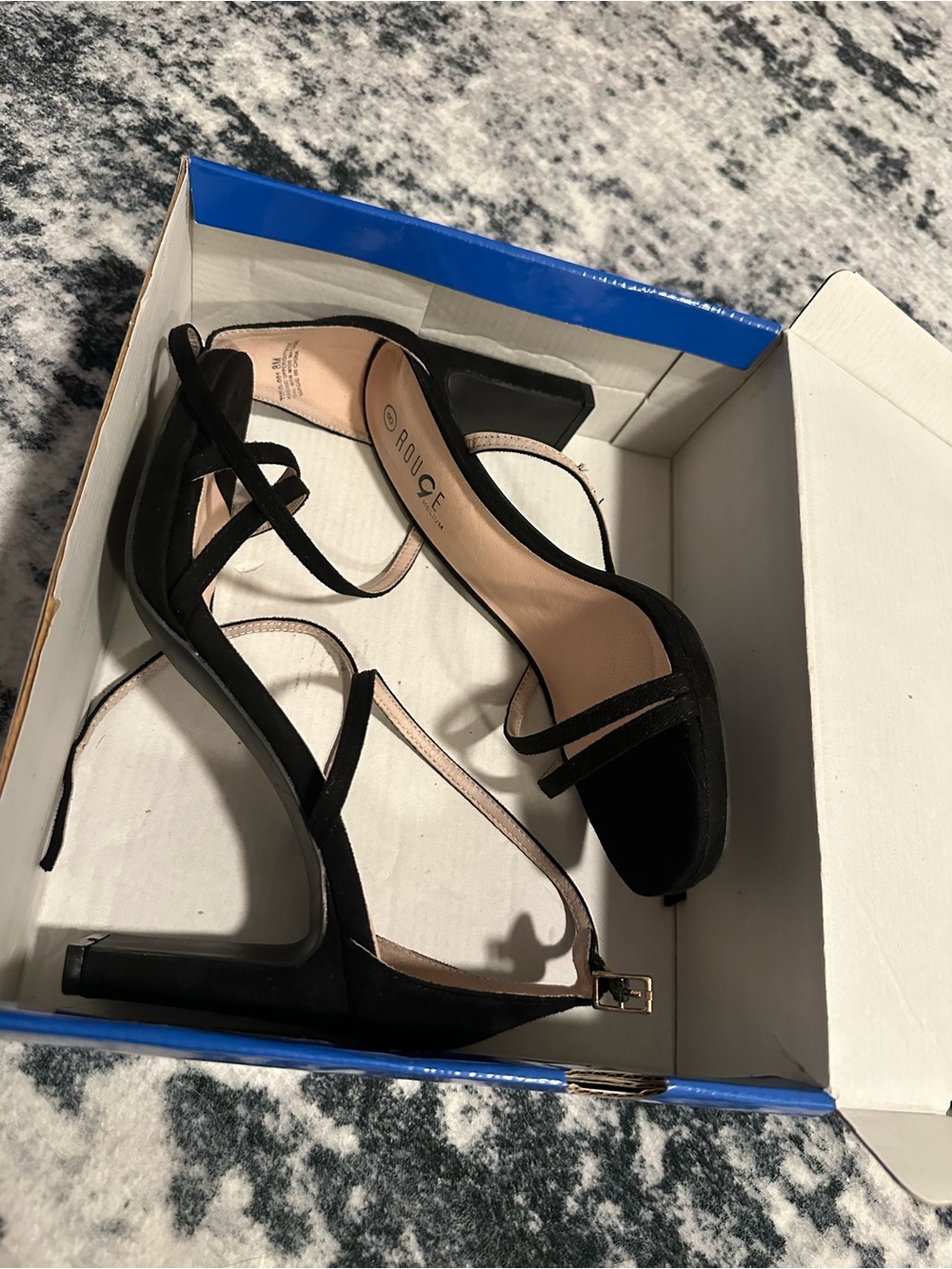 Rainbow Black Strappy Block Heel Sandals